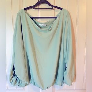 Perfectly Priscilla Wide Neck Mint Green Blouse